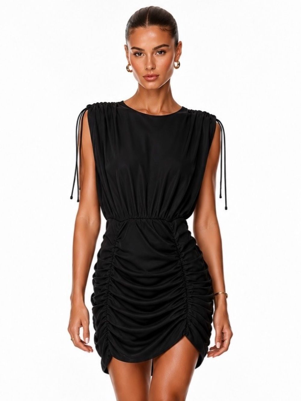 MICHAEL COSTELLO X REVOLVE Black Ruched Drawstring Women’s Dress Size Medium